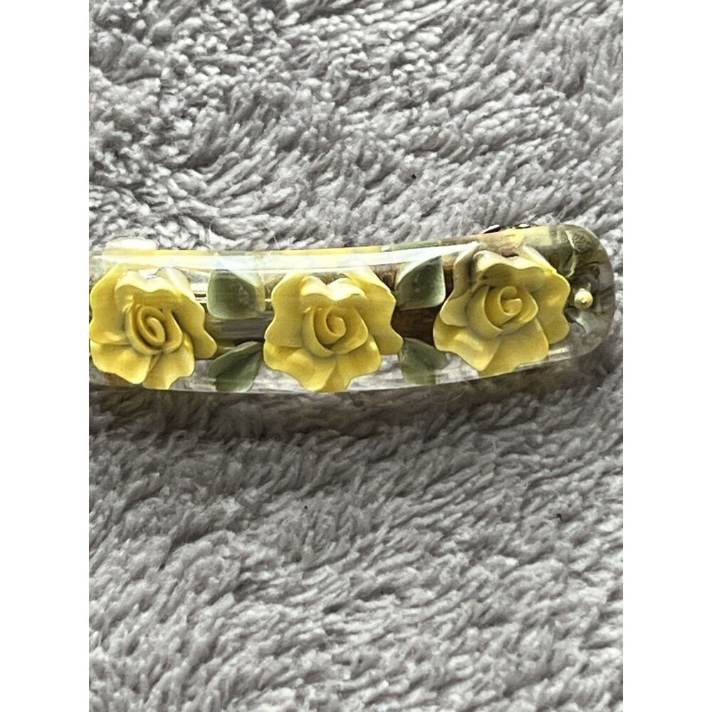 Artistic Vintage Yellow Rose Lucite Barrette Junior Size
